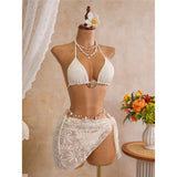 New Leaves Printed Halter Bikini Suit Female Swimsuit Women Swimwear Bather Bathing Suit Swim Three-Pieces Bikini Set