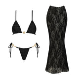 Black 3Pc Button Bikini Sexy Swimsuit Women 2026 New Swimwear Lace Skirt Swim Suit Push Up Bathingsuit Bandeau Biquini Beachwear