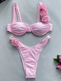 3D Flowers Underwired Brazilian Bikini Women Thong Swimwear Female Swimsuit Two-pieces Bikini Set Push Up Bathing Suit Swim