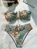 S - XL Sexy Leopard Printed Bandeau Bikini Female Swimsuit Women Swimwear Two-Pieces Bikini Set Bather Bathing Suit Swim V7541