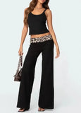 Women's spring and summer leopard print stitching micro-flared high-waisted casual trousers