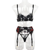 Toucheart Sexy Bra Lingerie 2-piece Set Mesh Transparent Bodysuit Heart Embroidery Lace Hollow Underwear Sexy Bras Body Femme