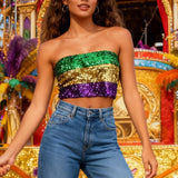 Y2k Tops Women Carnival Sexy Sequin Strapless Sleeveless Vest Party Performance Bandeau Vests Seductive Womens Top Popular