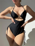 S - XL Metal Flower Cut Out Halter Women Swimwear One Piece Swimsuit Female Backless High Leg Cut Bather Bathing Suit Swim K7446