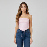 Women Summer Back Bandage Tube Top Sleeveless Strapless Backless Vest Flower Summer Ladies Bustier for Club Party