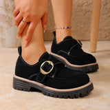 Fashion Buckle Women's Platform Loafers Plus Size 43 Thick Bottom Office Work Shoes Women Non Slip Flock Single Shoes Woman
