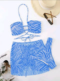 3pack Zebra Stripe Bikini Women Lace Up Swimsuit Beach Skirt 2026 Swimwear Female Padded Bathing Suit Swimming Beachwear Summer