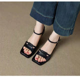 Fashion Leather Women Pumps Shoes Buckle Strap Spring High Heels Sexy Square Toe Summer Sandals