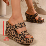 Fashion Leopard Print Wedges Sandals Women 2026 Summer Plus Size 43 Chunky Platform Slippers Woman 10Cm Super High Heel Sandals