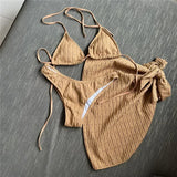 Three Piece Bikinis Sets 2026 String Halter Swimwear with Cover Up Sexy Swimsuit Women Beachwear Bathing Suit Black Mini Bikini