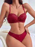 Transparent Floral Two Pieces Bras Panties Set Clothing Sexy Underwire Push Up Lingeries For Women A2123