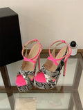 New Sexy Snake Print Leather Platform High Heels Sandals Women Fashion Peep Toe Buckle Strap Stiletto Party Dress Shoes
