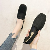 Spring and Autumn Flat Shoes Fashion Leisure Women's Flat Shoes Square Toe Knitting Elastic Comfortable Slip-on Boutique Shoes