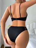 Women's Sexy U-shaped 3/4 Bra Underwear Set Solid Color Steel Ring Gathering Push Up Everyday Versatile Underwear Set A2755