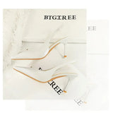 BIGTREE Shoes Sweet Metal Decoration Women Pumps Pointed High Heels silks satins heeled Sandals Women Summer Shoes Stiletto 8 cm