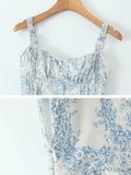 Bowknot Printed Women's Dresses Summer Casual Beach Strap Midi Dress Female Boho Light Blue Buttons Smocked Vestidos 2025