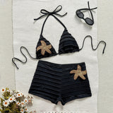 Vintage Two Piece Bikini Set 2026 Women White Black Starfish Ornament Push Up High Waist Swimsuit Holiday Bathing Suit Swimwear