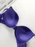 Women's Sexy Solid Color Bra Patchwork Lace With Small Pendant Steel Ring Gathered Push Up Bra Daily Comfortable Casual Bra U314