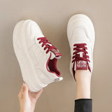 Pu Leather Thick Bottom Sneakers Women 2025 Breathable Platform Vulcanised Shoes Woman Womens All Match Lace Up Casual Sneakers