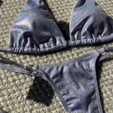 Halter Glitter Sparkling High Leg Cut Bikini Women Swimwear Female Swimsuit Two-pieces Bikini Set Bather Bathing Suit Swim V5102