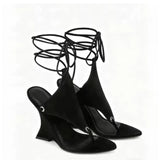 Lace-up Sandals Women's Summer Round Toe Clip  Sexy Fashion High Heels
