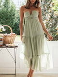 Foridol Backless Sexy Summer Dress for Women Off Shoulder Halter Long Dress Green V Neck Holiday Beach Sundress Party Boho Dress