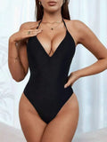 2026 Halter Swimsuit One Piece Backless Solid Swimwear Women Bathers Bathing Swimming Swim Suit Padded Beachwear Summer