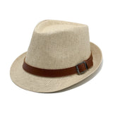 Fashion Men Jazz Fedora Hat Summer Straw Beach Sun Hat Short Brim Trilby with Belt Breathable Buckle Panama Cap