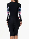 2026 Zipper Rushguard Long Sleeve Surfing Swimsuit Women One Piece Printed Swimwear Female Bather Bathing Swimming Swim Suit XXL