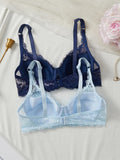 2Pcs/Set Lace Bra for Women Sexy Underwire Push-Up Bra Breathable Mesh Thin Soft Lingerie Adjustable No Lining Women's Bra