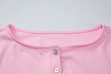 FDYOUI Pink T-shirts 2026 Summer Woman Clothes O-neck Single Breasted Cardigan Tops Female Short Sleeve Slim T Shirt Streetwear