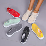 Women's Slip-On Crystal Sneakers 2025 Breathable Mesh Plus Size 35-43 Casual Flats Women Comfort Soft Sole Running Walking Shoes