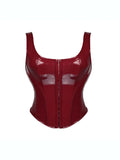 Glossy Patent Leather Bustier with Adjustable Straps & Hook Front Closure, Vintage Steampunk Shapewear for Waist Training