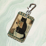 Funny Art Fat Cat Toilet Rectangle Card Case Keychain Access Card Bag Key Tag Ring Leather Card Holder Key Ring Access