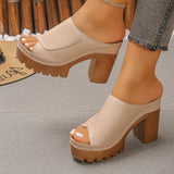Women Sandals Open-Toe High-Heel Slippers Summer Fashion Outdoor Wear Sandals Slip-On Big Size Shoes Women
