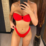 Wrinkled Bandeau High Cut Bikini Women Swimwear Female Swimsuit Two-Pieces Bikini Set Strapless Bather Bathing Suit Swim V3367