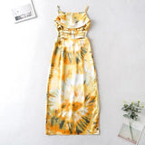 Foridol Waist Cut Out Criss Cross Sexy Summer Tie-dyed Midi Dress Ladies Elegant Beach Boho Slip Long Dress Sleeveless Sundress