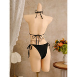 With Floral Dress Printed Halter Bikini Female Swimsuit Women Swimwear Three-pieces Bikini set Bather Bathing Suit Swim V8204