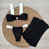 3 Pieces Bikini Set Wiht Mini Skirt Women Swimwear 2024 Sexy Bikinis Push Up Beachwear Solid Bodysuit Micro Thong Biquini Female