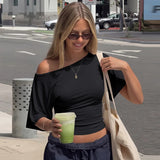 FDYOUI Sexy Short Sleeve Lace-up T-shirts Women 2026 Summer Diagonal Collar Corset Tops Streetwear Y2K Female Bandage T Shirt