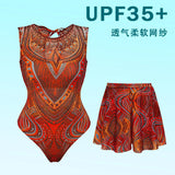 UPF 35+ Retro Sleeveless Swimwear Bodysuit High-end Mesh One Piece Swimsuit Women 2026 Sexy High Cut Bathing Suit with Cover Up