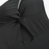 Vintage Black Swimwear Women 2026 Sexy One Shoulder Front Cross Hollow Out Slim One Piece Swimsuit Beach Bathing Suit Monokini