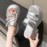 Summer Silver Chunky Platform Sandals Women Fashion Buckle Thick Bottom Slippers Woman Punk Wedges High Heels Sandalias Mujer