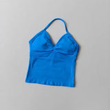 Women's Backless Yoga Sports Vest Neck Hanging Sexy Fitness Pilates Tight Long Top Gathered Sports Bra for Yoga