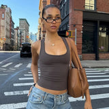 Women's Fashion Solid Tank Tops 2026 Streetwear Sleeveless T-shirt Female Square Collar Skinny Corset Y2K Girls Gray Crop Top