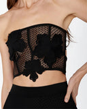 Bandeau Flower Decorated Bikini Women's High Waist Swimwear Elegant Lady Knit Mesh Two Piece Set Mujer Beachwear Vacation Outfit