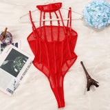 Toucheart Erotic Bodysuit Net Clothes Halter Lace See-through Skinny Backless Sissy Premium HotSeductive Women Coquette Bodysuit