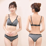 Women's Ribbed Wireless Triangle Bralette and Thong Set Low Rise Panties Daily Wear Comfort Underwear Ladies Sexy Lingerie Set