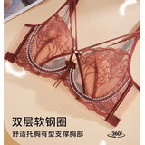 Women's French Pure Desire Lace Lingerie Set - Rabbit Ear Cup Thin Push Up Bra Minimizer for Large Bust