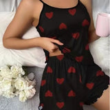 Women's Pajama Set Pajamas T-Shirts Shorts Pink Heart-Shaped Print Round Neck T-Shirt Ice Silk Top Comfortable Casual Summer